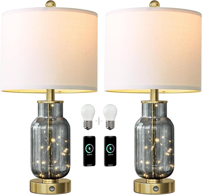 Oneach 22" Glass Table Lamps Set of 2, Nightstand Lamp - Image 8