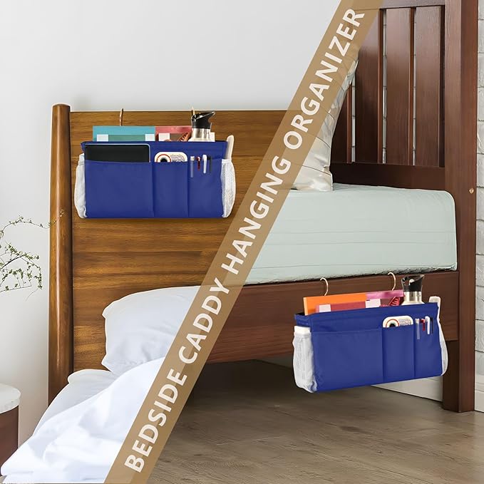 Blue Bedside Caddy Storage Bag Bedside Organizer - Image 7