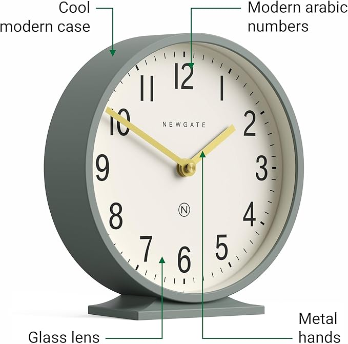 NEWGATE® Q Mantel Clock | Modern Classic Round Mantel Clock | Asparagus Green | - Image 8