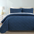 Yiran Quilt Queen Size Bedding Set Navy Blue Bedspreads Embossed Diamond by Yiran