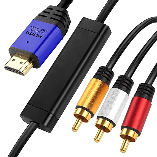 HDMI to RCA 6FT Cable with IC, HDMI Male to 3-RCA BL AV Cable Video Audio by YOTETION