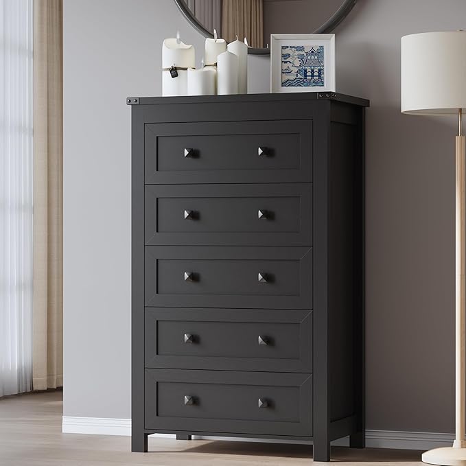 Tall 5-Drawer Dresser, Modern Wooden Storage Chest of Drawers, Dresser TV Stand by BORNOON