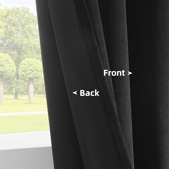 Joydeco Black Velvet Curtains 96 inch Length 2 Panels, Luxury Blackout Rod - Image 4