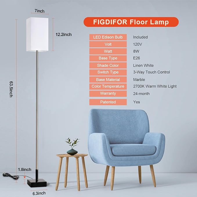 Floor Lamp, 3-Way Touch Control Dimmable Standing Lamp - Image 5