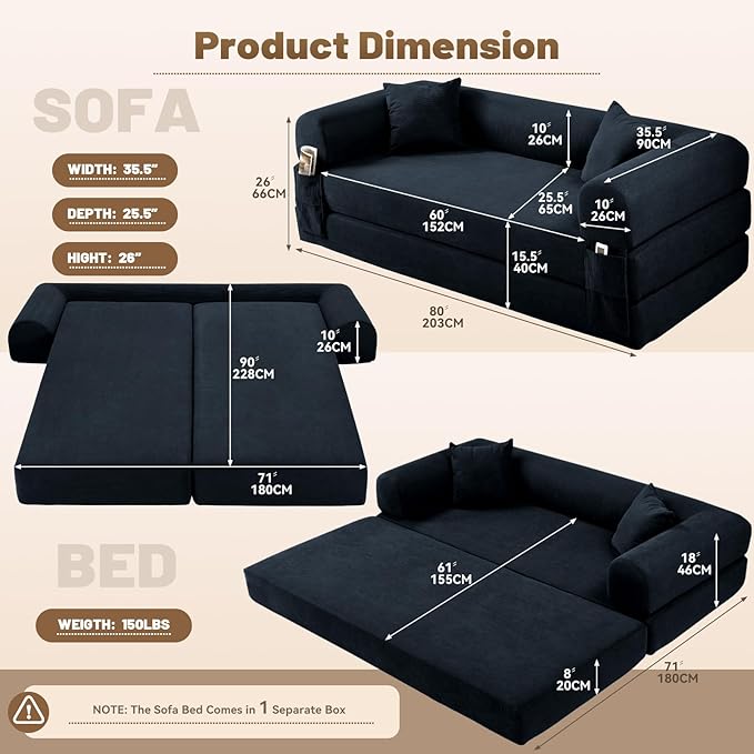 Convertible Futon Sofa Bed, Queen Sleeper Sofa Bed, Compressed Couch in a Box - Image 2