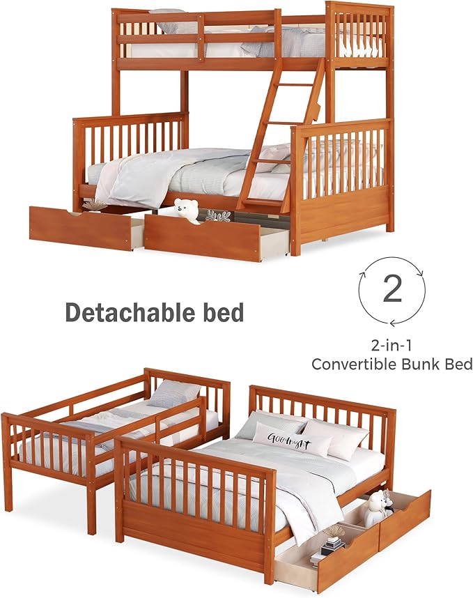 Merax Wood Bunk Bed with Drawers, Convertible Wood Bunk Bed with Ladders and - Image 7