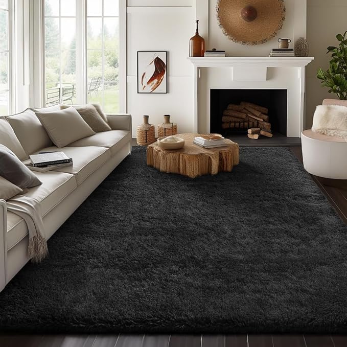 Ophanie Upgrade 6x9 Rugs for Living Room, Dark Black Fluffy Carpet Large Fuzzy by Ophanie