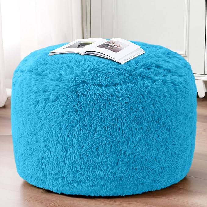 HIGOGOGO Round Stuffed Pouf Ottoman, Long Faux Fur Poufs - Image 5