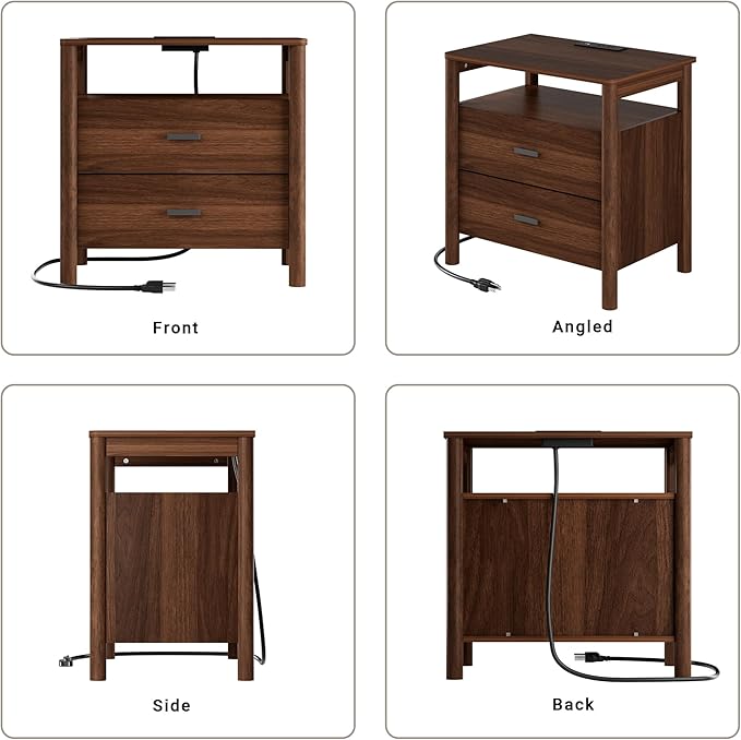 FavourLife Night Stand Set 2, Walnut Nightstand - Image 7