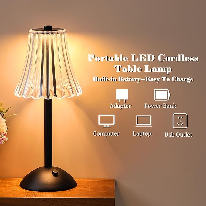 Liliful 2 Pcs Cordless Table Lamp Rechargeable Touch LED Small Gold Portable - Image 3