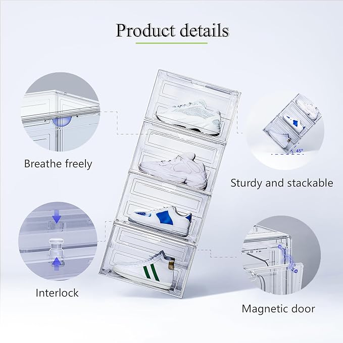 XL Shoe Storage Box, 8 Pack Drop Side Shoe Boxes Clear Plastic Stackable - Image 4