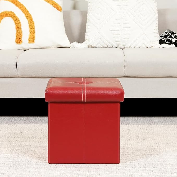 B FSOBEIIALEO Folding Storage Ottoman Cube, Faux Leather Footrest Seat Coffee - Image 7