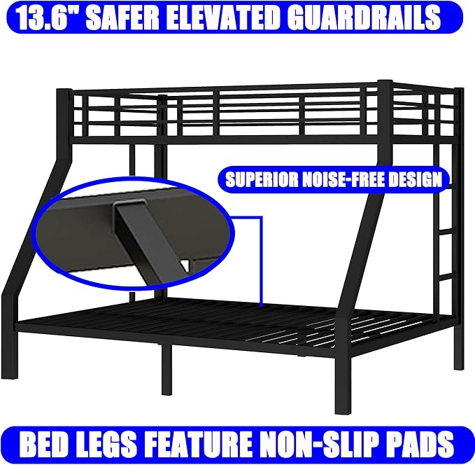 Upgraded Version Thicken Metal Heavy-Duty Twin XL Over Queen Bunk Bed, Modern - Image 3