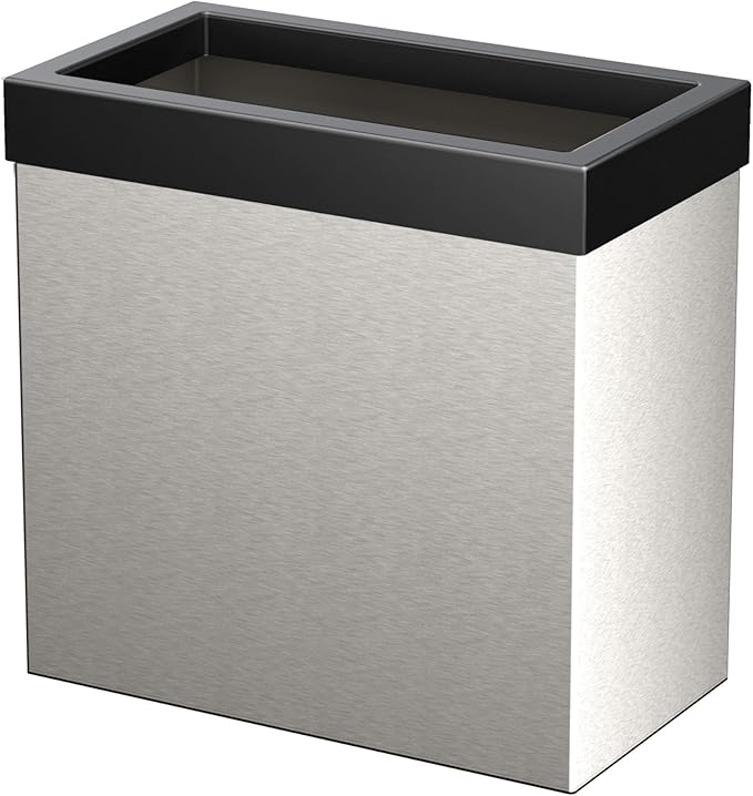 Gatco Modern Rectangle Wastebasket, Satin Nickel and Matte Black Combo by Gatco