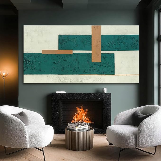 YETHEN WAL Teal Green Abstract Canvas Wall Art Geometric Textured Wall Decor - Image 6