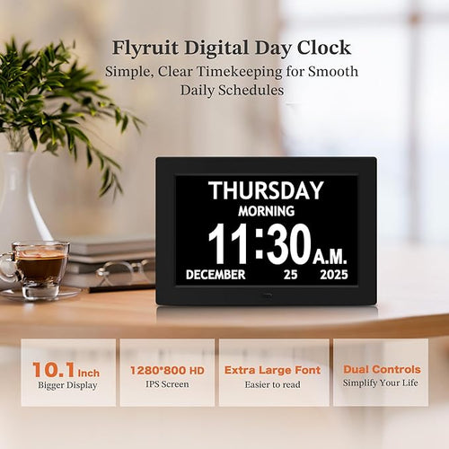 10.1'' Extra Large Digital Clock, 1280*800p HD Display, Dementia Clock - Image 2