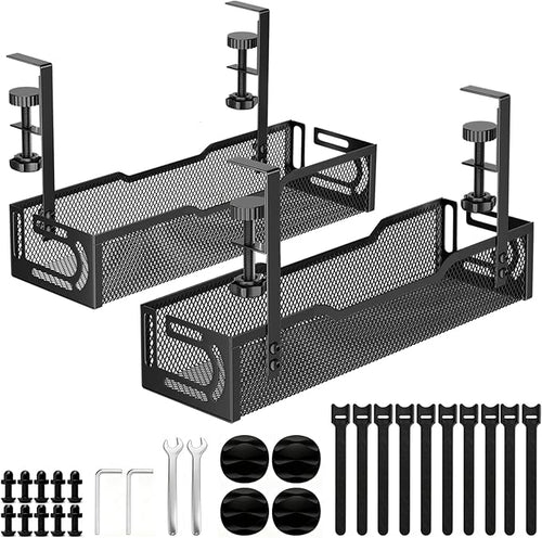 2Pack Under Desk Cable Management Tray, No Drill Mesh Desk Cable Tray, Wire by Unknown
