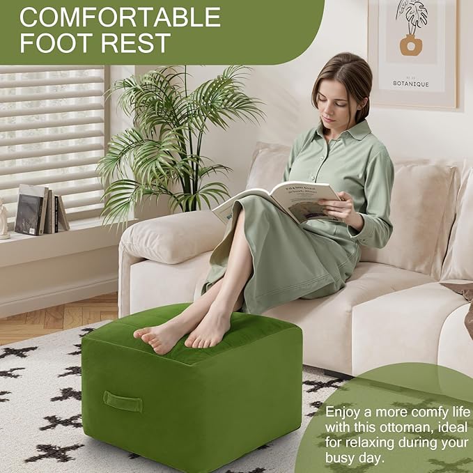 MeMoreCool Square Pouf Ottoman – Stuffed Foam Footrest - Image 3