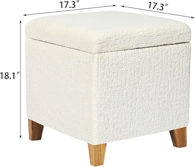 Adeco 18 Inch High Faux Fur White Cube Ottoman Storage, 3D Embossed Velvet - Image 3