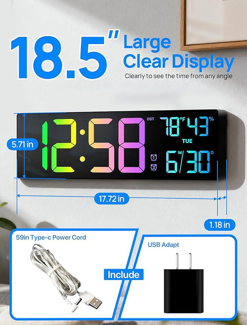 18.5" Large Digital Wall Clock - Image 2