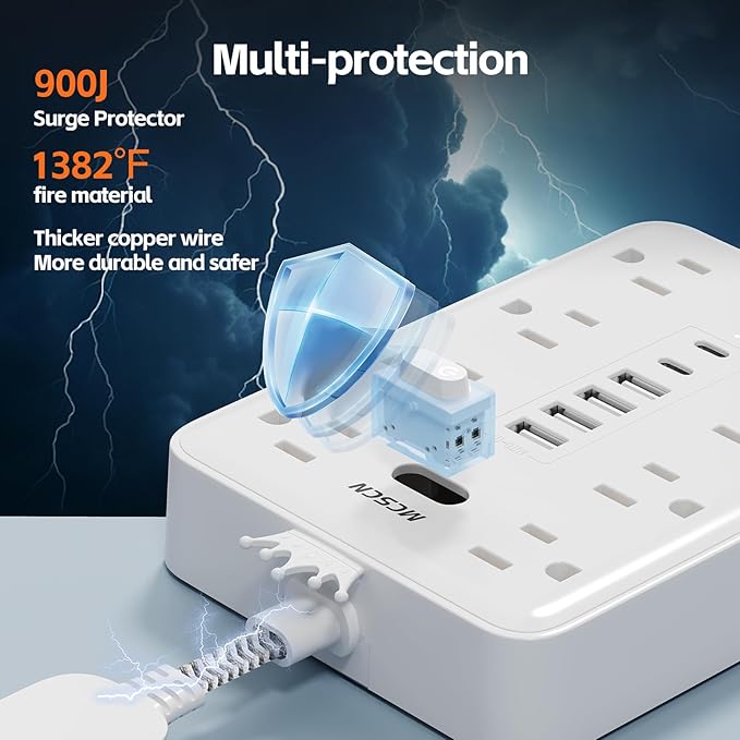 Surge Protector Power Strip -MCSCN 8 Outlets 6 USB - Image 7