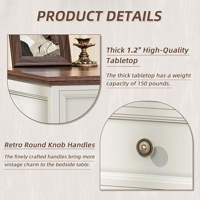 24" Wide Farmhouse Night Stand Set of 2, Large End Table - Image 7