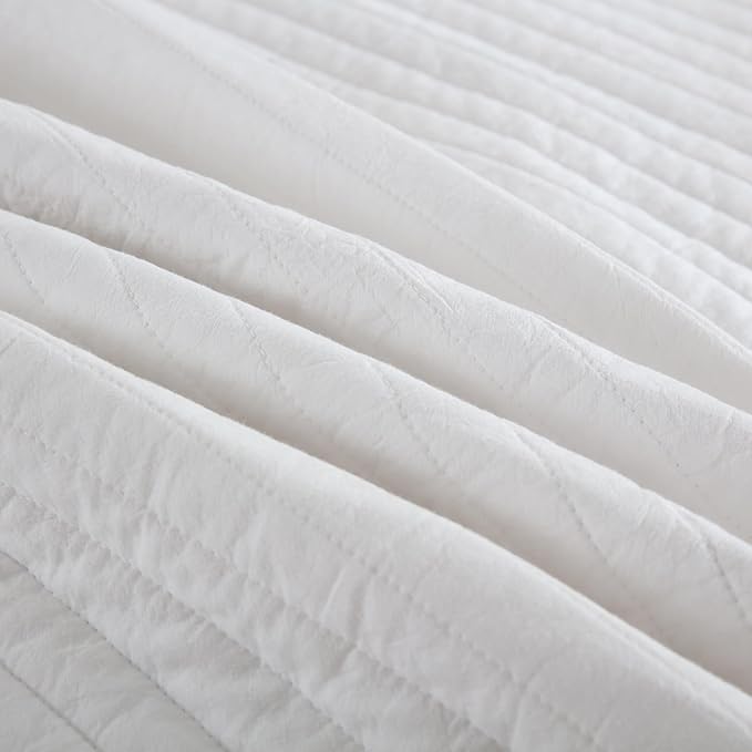MarCielo 3-Piece 100% Cotton White Striped Quilt Set - Image 5