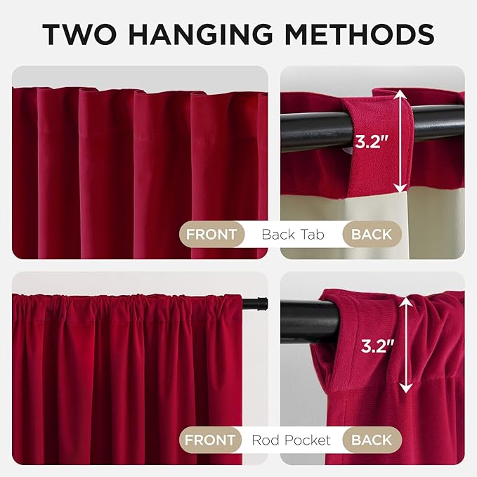 Joydeco Red 100% Blackout Curtains 90 Inch 2 Panels, Luxury Thermal Red Velvet - Image 3