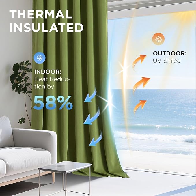 Joydeco Moss Green 100% Blackout Curtains 90 Inch 2 Panels, Luxury Thermal - Image 5