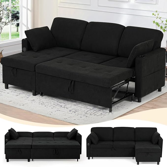 84" Sectional Pull Out Sofa Bed by LESOFAIR