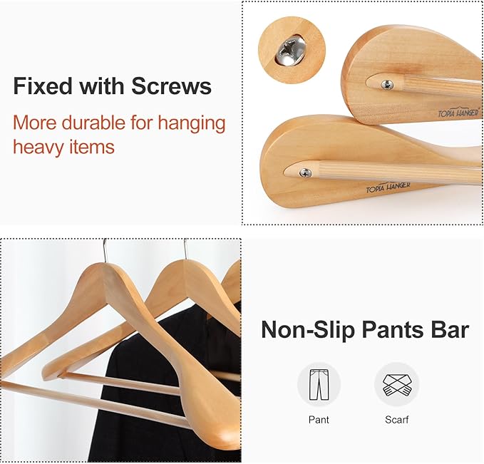 TOPIA HANGER Wide Shoulder Wooden Hangers, Suit Hangers - Image 4