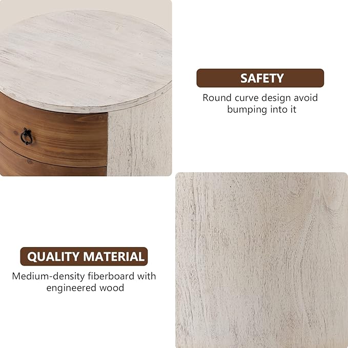 COSIEST 3 Drawer Chest of Drawers, 20 inch MDF Round Storage Cabinet, Retro - Image 7