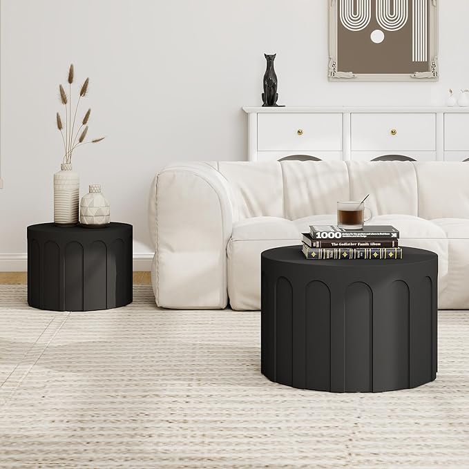 Nesting Coffee Table Set of 2, Modern Coffee Tables, Space-Saving Round Circle - Image 7