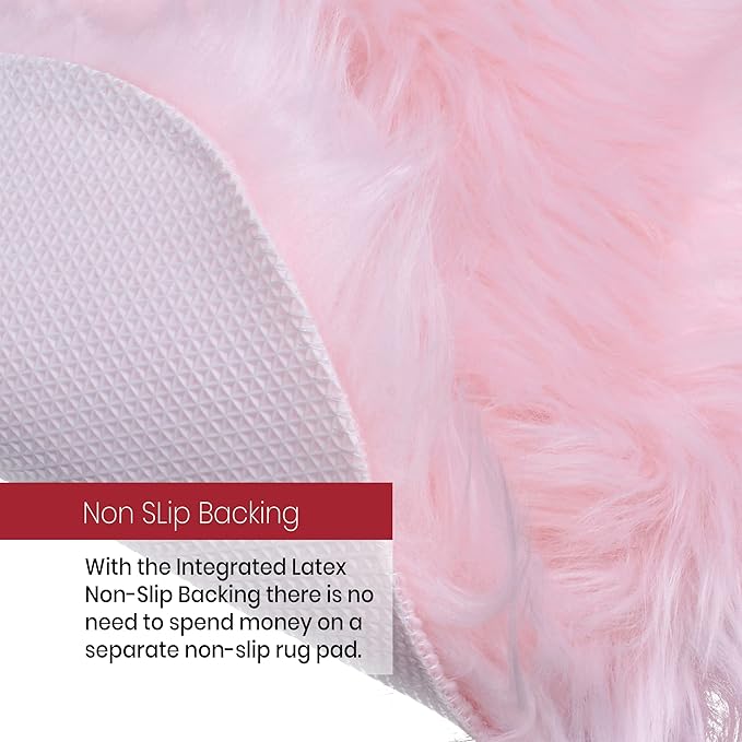 Silky Soft Faux Fur Rug, 2 ft. x 3 ft. Pink Fluffy and Shaggy Sheepskin Area - Image 5