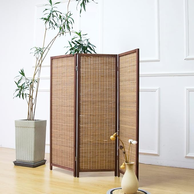3 Panel Short Room Divider Screen, Small Bamboo Panel Divider by Furnnylane