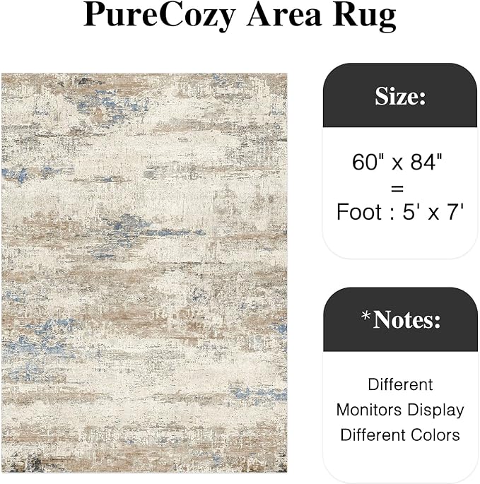 5x7 Area Rug Living Room Bedroom Carpet Washable Abstract Neutral Modern Beige - Image 2