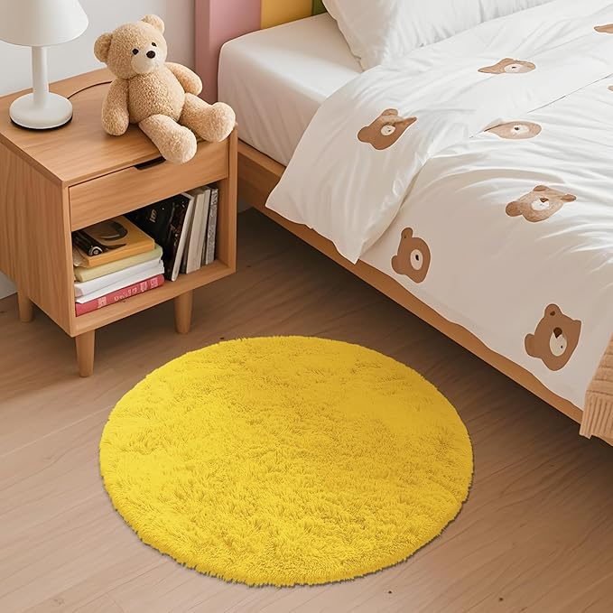 OLANLY Yellow Round Rugs for Bedroom - Image 2