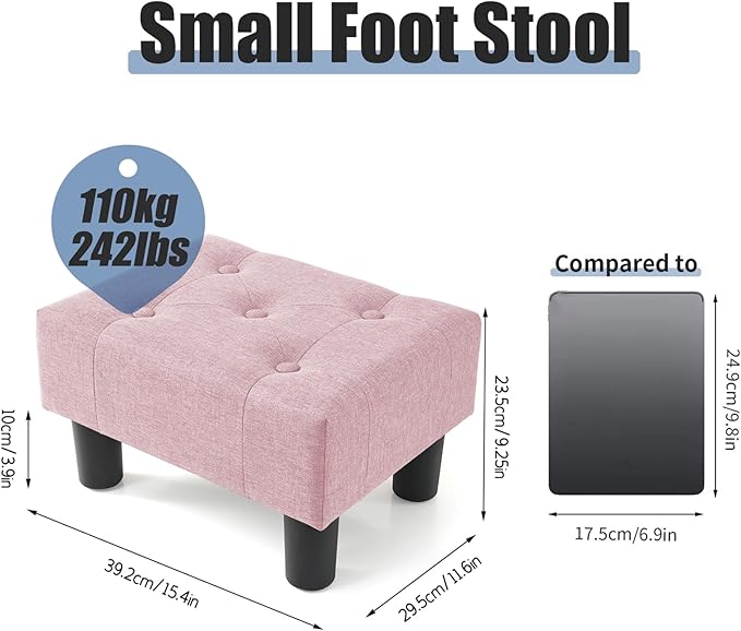 BRIAN & DANY Small Foot Stool, Linen Foot Stools - Image 3