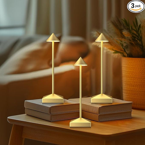 3 Pack 8.26in Gold Small Cordless Table Lamps Rechargeable, Battery Operated by FUNTAPHANTA