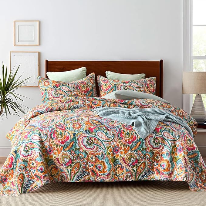 Cotton Bedspread Quilt Sets, Reversible Bedding Coverlet Sets Comforter by Unknown