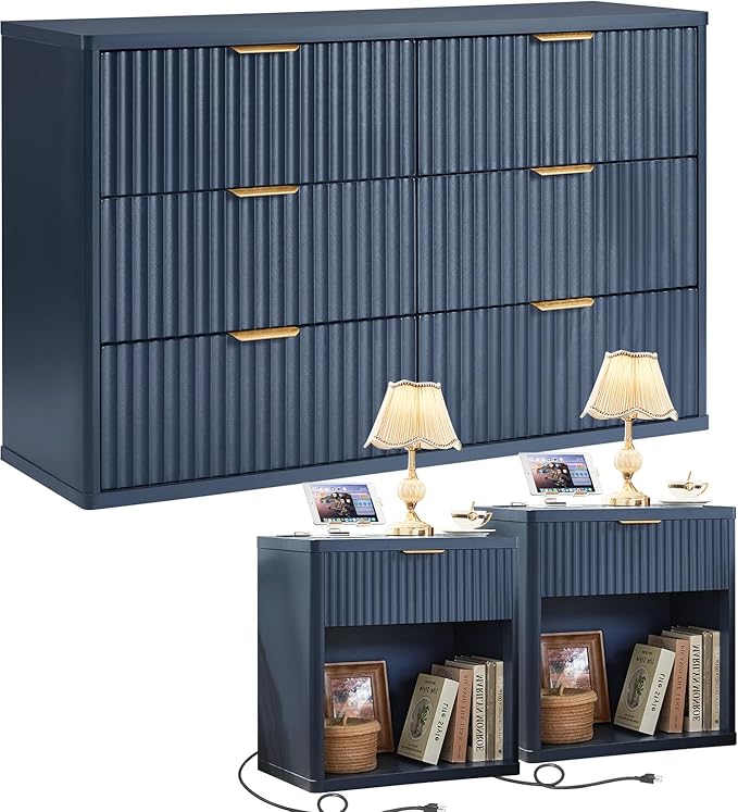 LEYAOYAO 48" Wide Fluted Dresser and 1 Drawers 23" Nightstand Set of 2 by LEYAOYAO-Findtheshiningpointofyourideallife%EF%BC%81