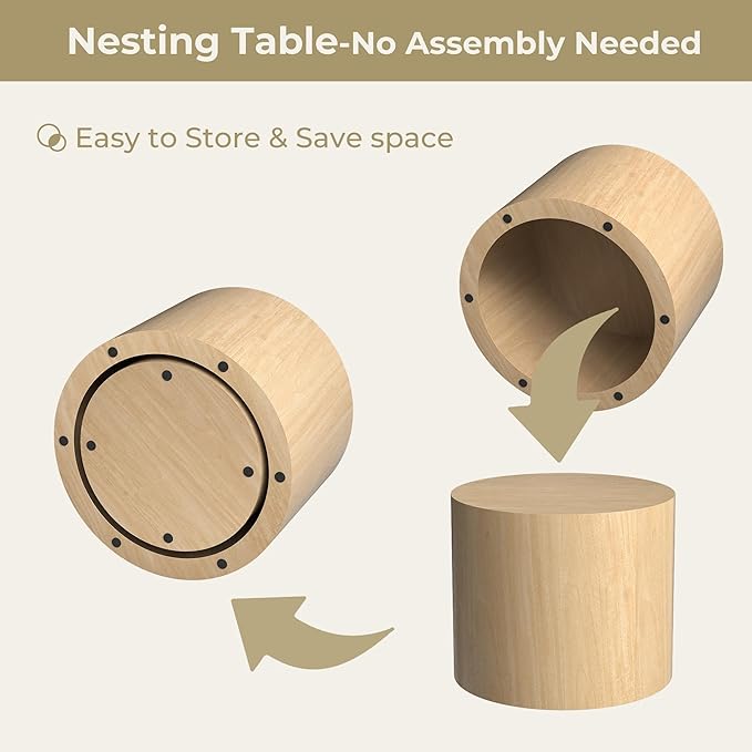 Nesting Coffee Table Set of 2, Round Yellow Nesting Table Modern Circle Coffee - Image 3