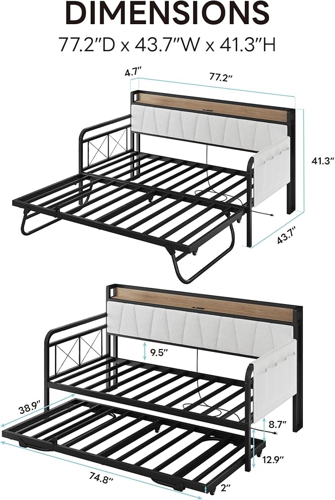 LIKIMIO Daybed with Trundle Bed, Twin Bed Frame with Storage Headboard and - Image 3