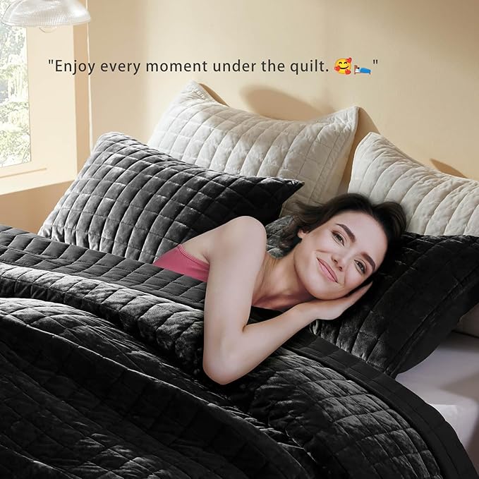 LEAONME Velvet Quilt King Size-98''x106'', Lightweight Black Velvet Comforter - Image 3