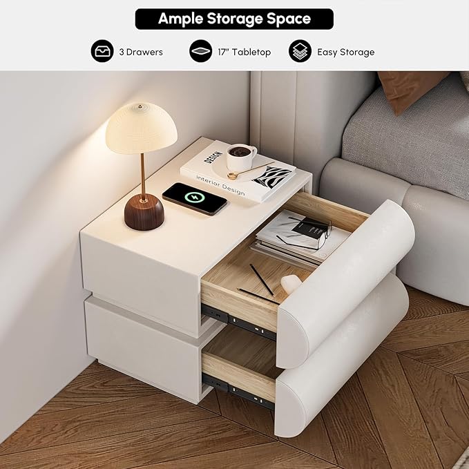 homary Smart Nightstand with Wireless Charging, USB & Type-C Ports – Modern Off - Image 5