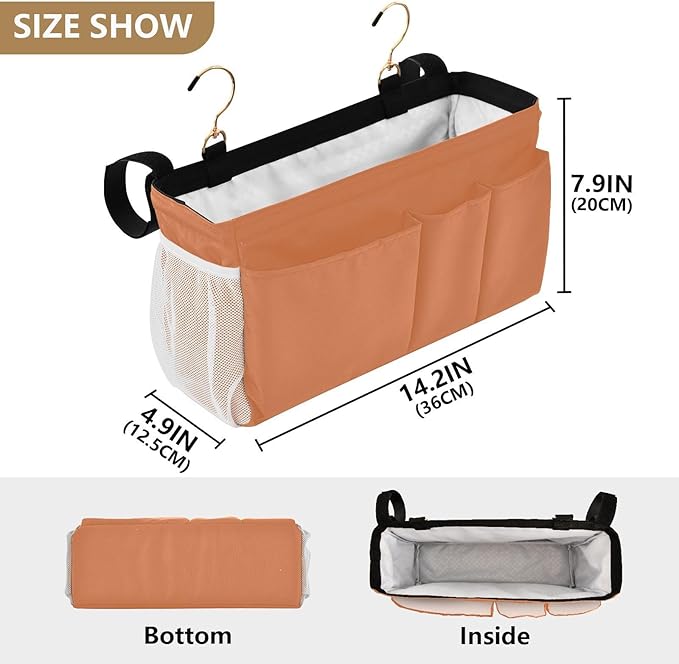 KOPIRIT Orange Bedside Caddy Storage Bag Bedside Organizer - Image 4