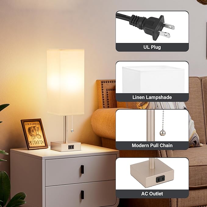 Gold Bedside Table Lamps for Bedroom Set of 2 - Image 6