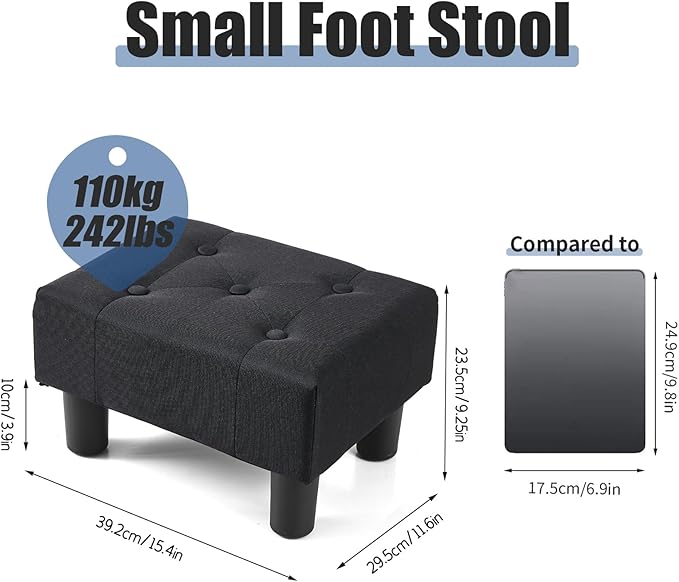 BRIAN & DANY Small Foot Stool, Linen Foot Stools - Image 3
