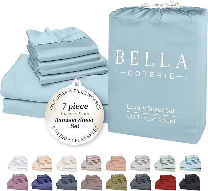 Bella Coterie 7 Piece Luxury Bamboo Viscose Split King Size Sheet Set | 2 by BC