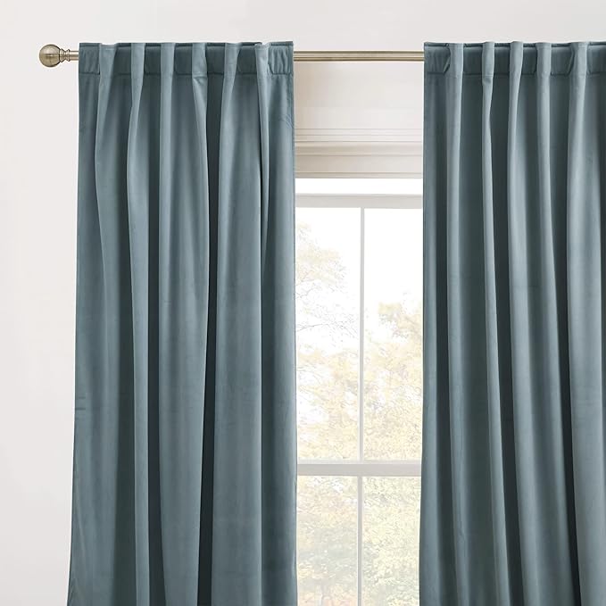 RYB HOME Blue Velvet Curtains 84 inches- Blackout Curtains - Image 2